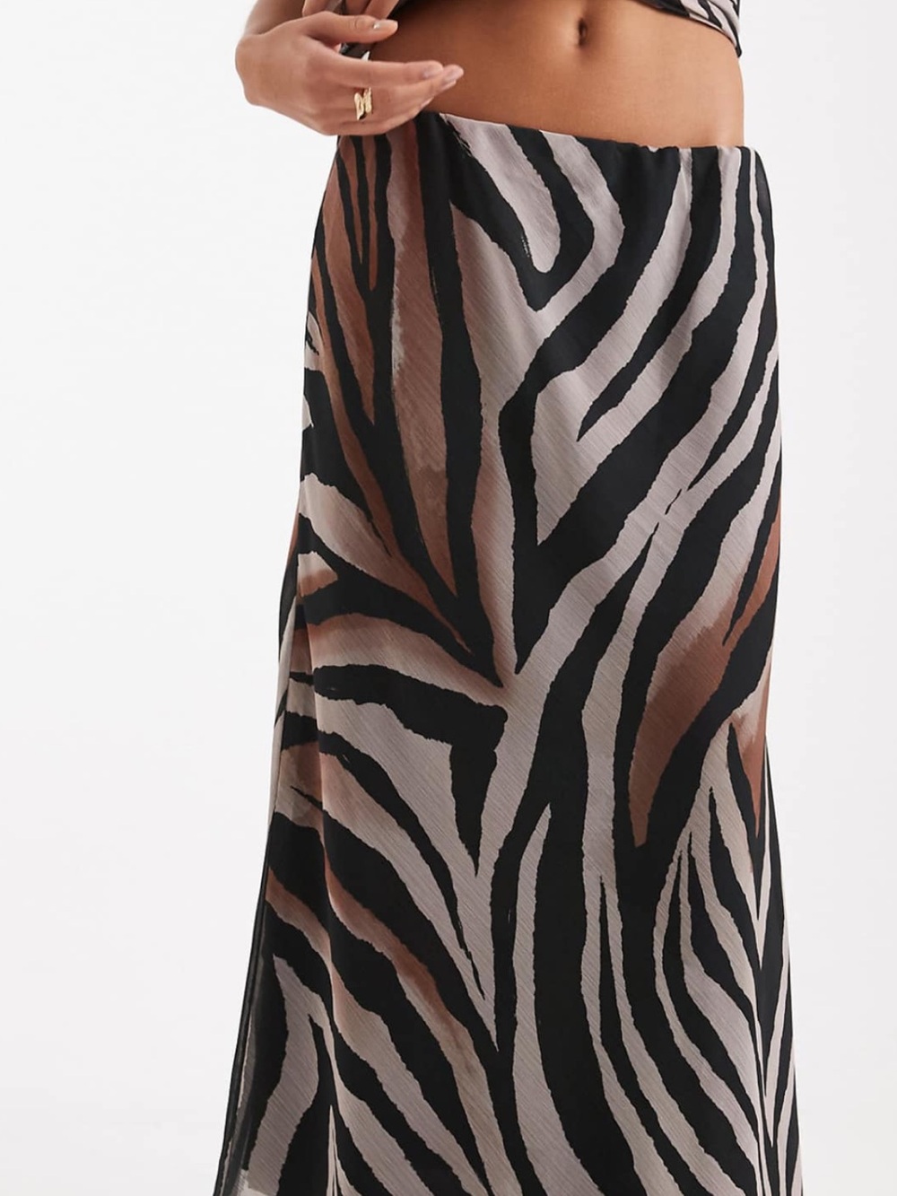 Women's ASOS Zebra-Print Maxi/Midi Skirt in Black and Brown
